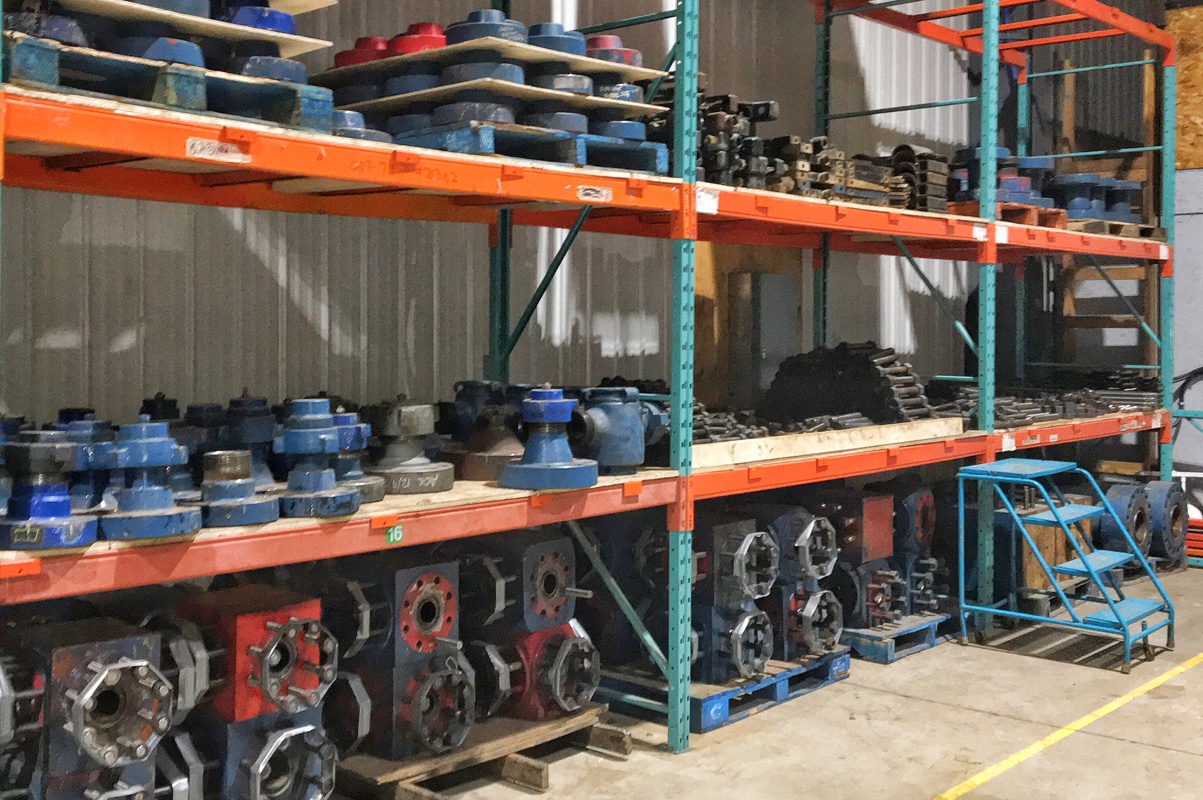 Shelves of flanges and valves